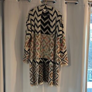Southwestern Style Open Black and Gray Colorful Cardigan Sweater